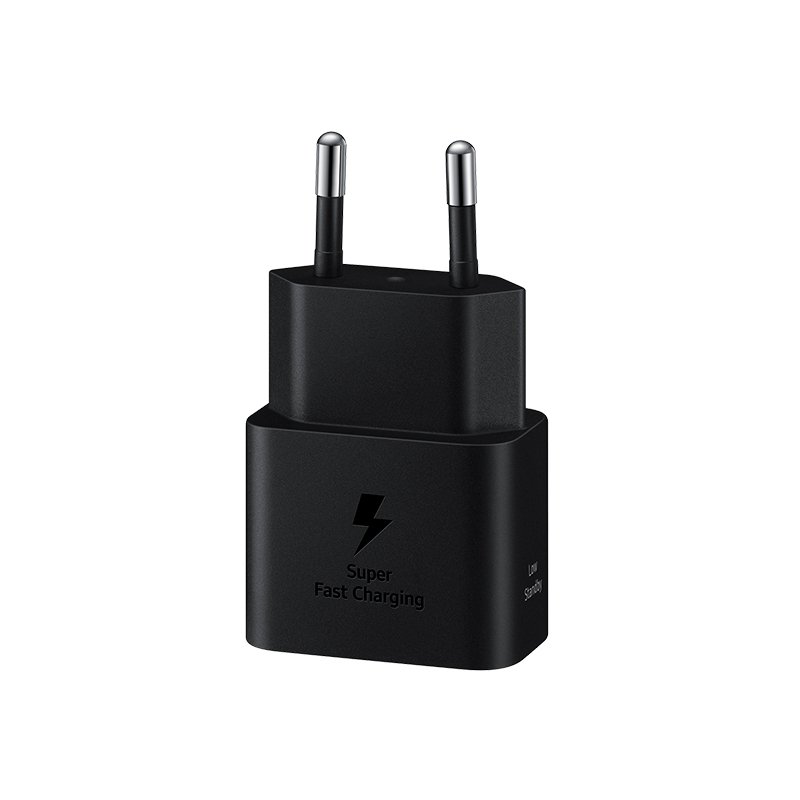 Adaptador de carga rápida USB-C (25W) con cable, color negro - Imagen 2