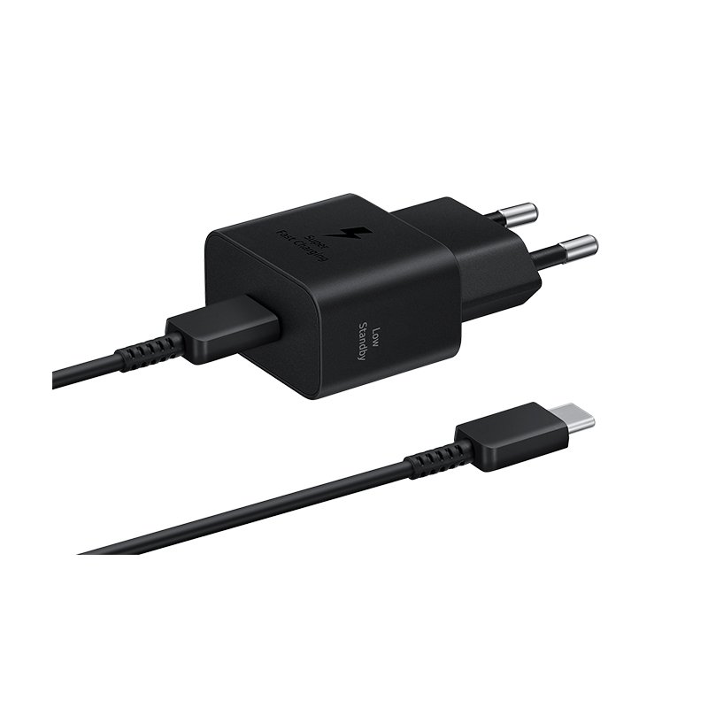 Adaptador de carga rápida USB-C (25W) con cable, color negro - Imagen 3