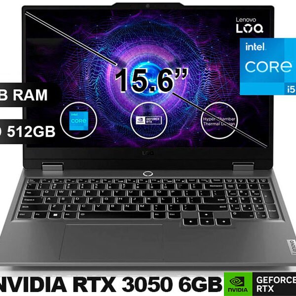 LAPTOP LENOVO LOQ 15IAX9 I5-12450HX/ 8GB/ SSD512GB/ RTX3050 6GB/ 15.6 FHD/ FREEDOS/ 83GS006WLM