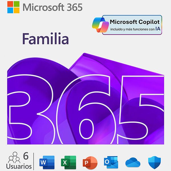 OFFICE MICROSOFT 365 FAMILIA 6 USUARIOS/5 DISPOSITIVOS(c/u) | 1 AÑO VIRTUAL + IA COPILOT