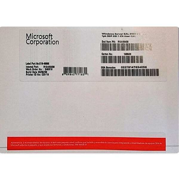 WINDOWS MICROSOFT SERVER CAL 2022 1PK SP OEM R18-06458