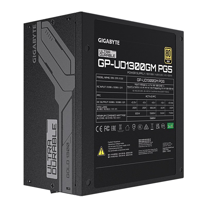 Fuente de alimentación GIGABYTE GP-UD1300GM P, 1300W, 80 PLUS Gold Certified, Formato ATX. - Imagen 2