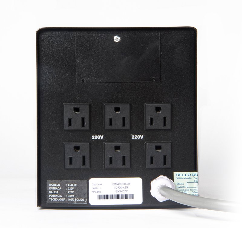 Estabilizador Monofasico ELISE IEDA PODER SAFE, LCR30-4.5%, Solido, 3kVA, 220VAC, 6 Tomas - Imagen 2