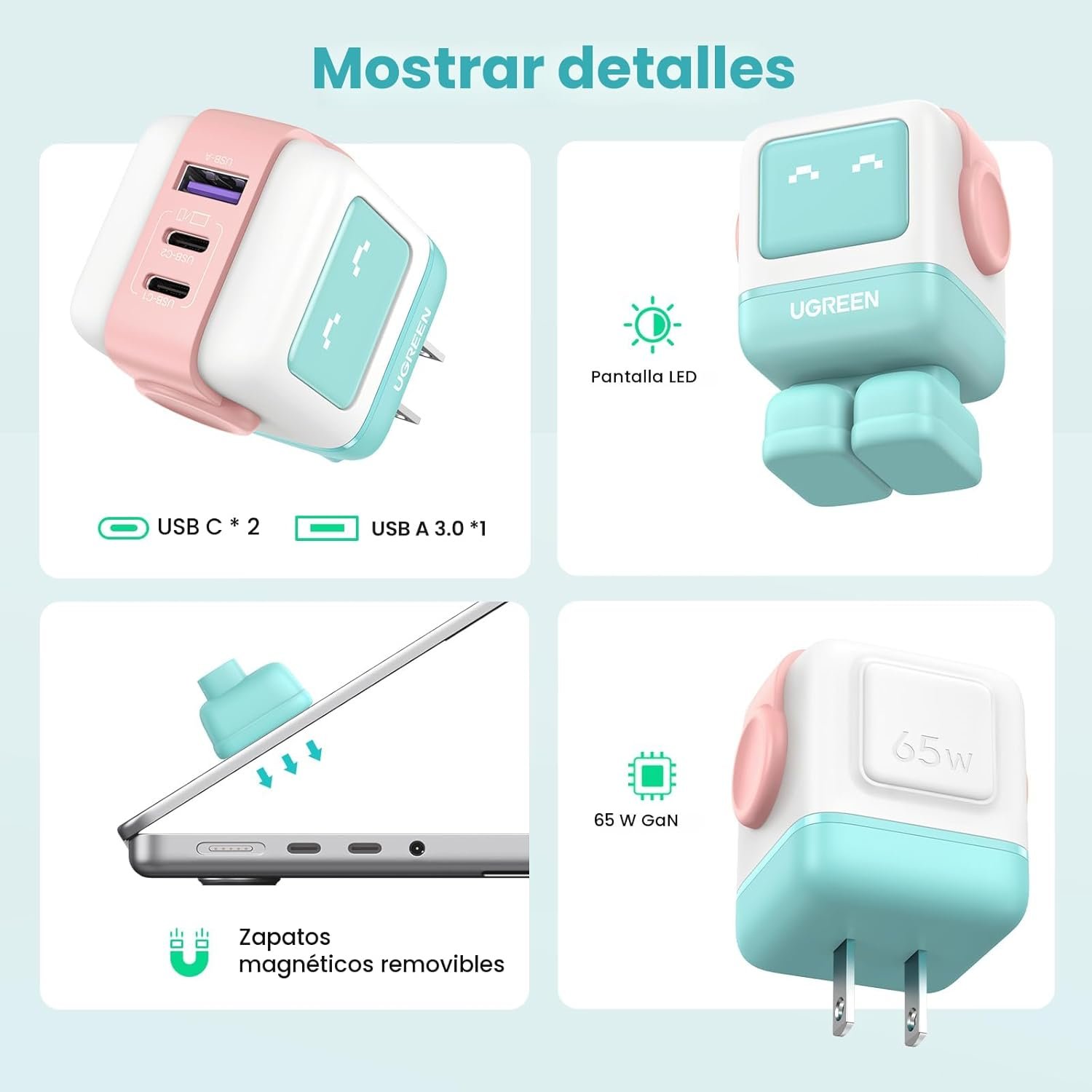 Cargador Ugreen Nexode Robot Gan 65w CD361 (35856) Carga Rápida - Imagen 3