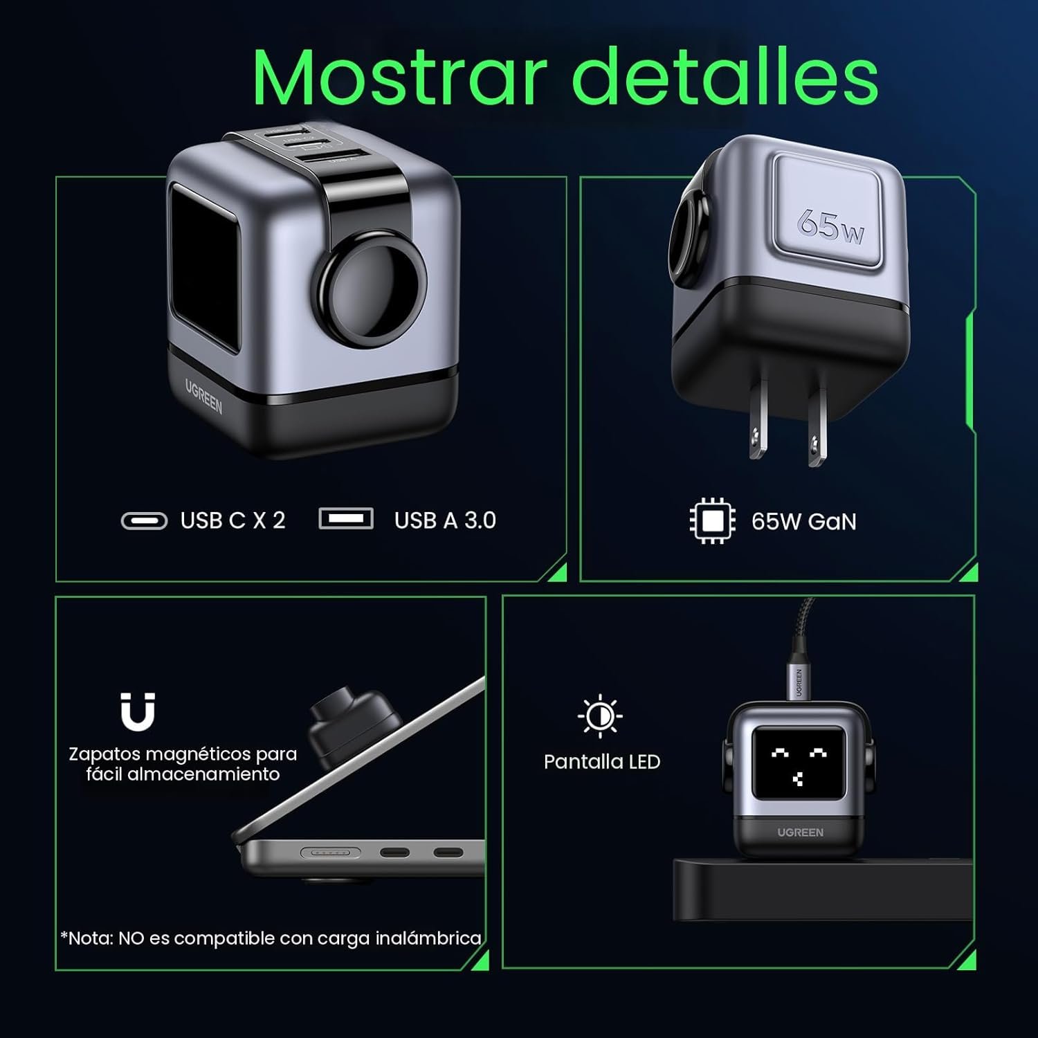 Cargador Ugreen Nexode Robot Gan 65w CD361 (15570) Carga Rápida - Imagen 3