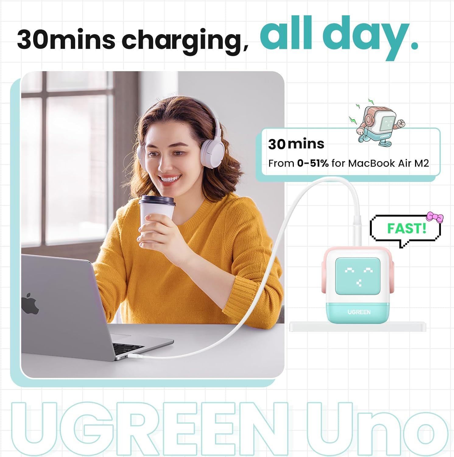 Cargador Ugreen Nexode Robot Gan 65w CD361 (35856) Carga Rápida - Imagen 7