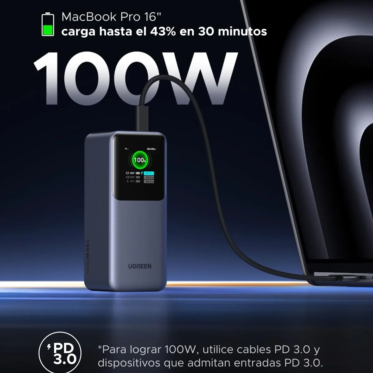 Ugreen Power Bank Nexode 20000 mAh 130W Portátil PD QC PB721 – 35524 - Imagen 2