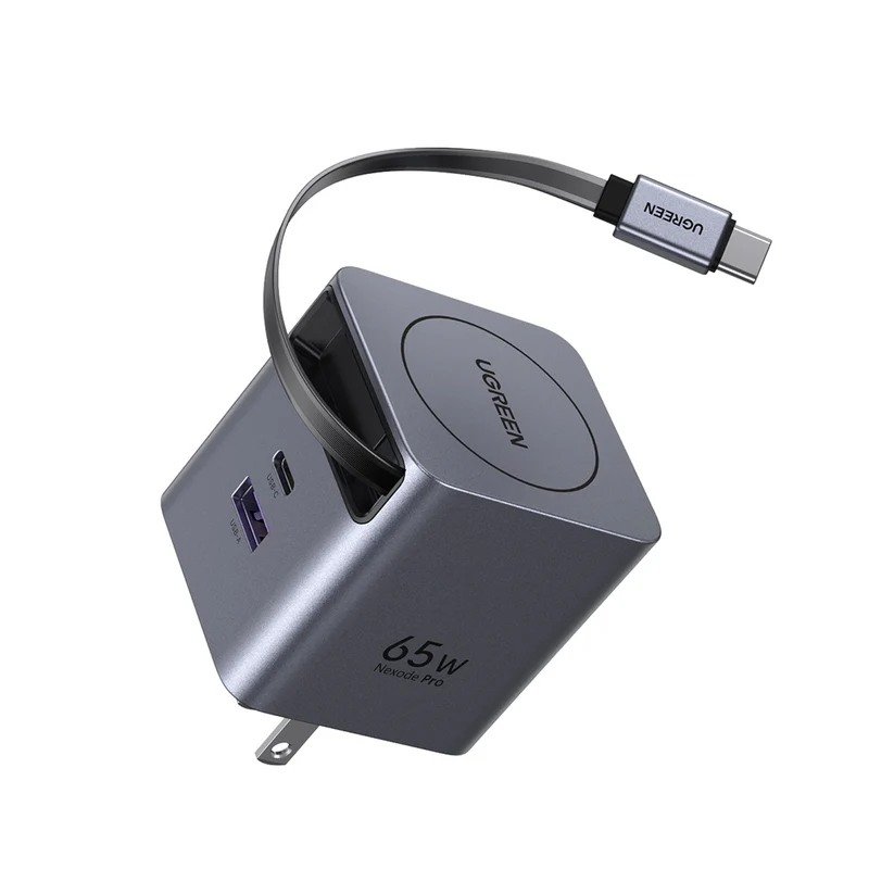 Cargador GaN 65W UGREEN X615 con Cable USB-C Retráctil