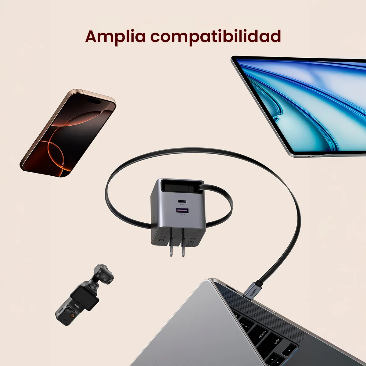 Cargador GaN 65W UGREEN X615 con Cable USB-C Retráctil - Imagen 4