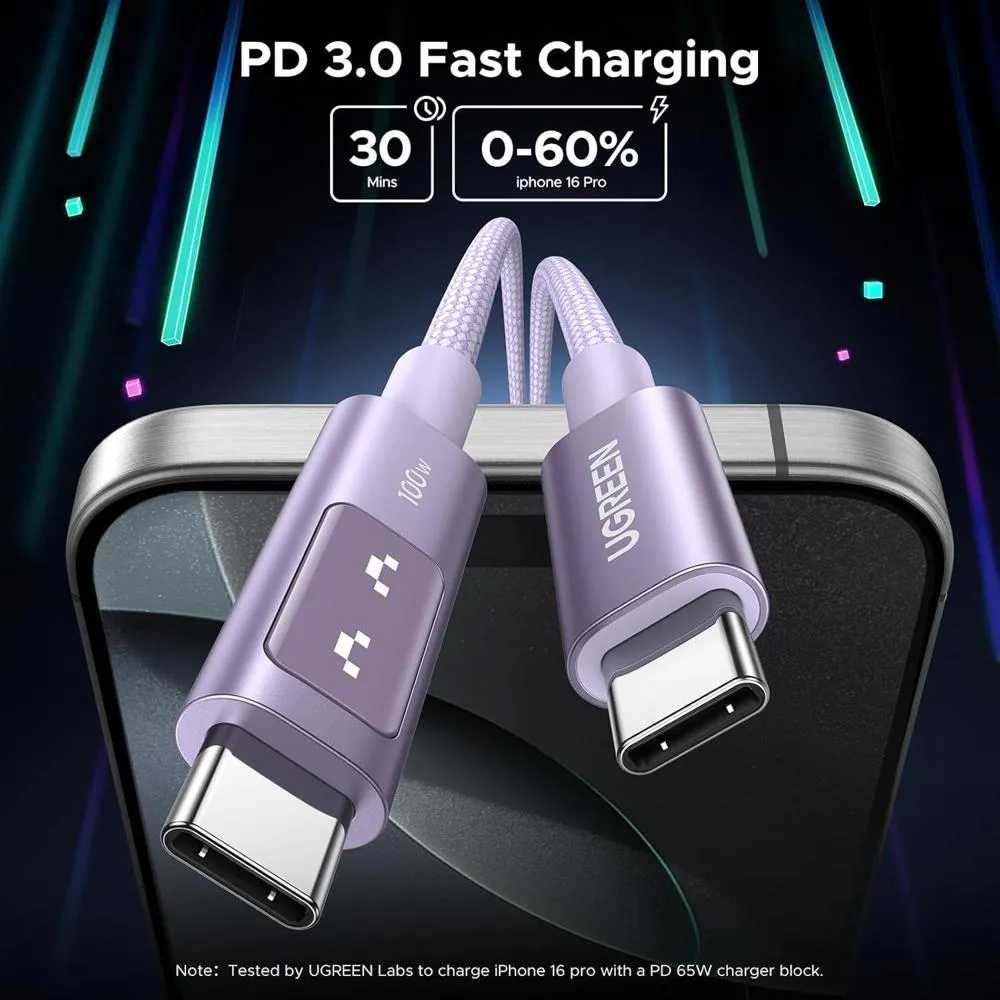 Cable Ugreen Uno Carga rápida USB C a USB C 100w L509 65216 púrpura - Imagen 2