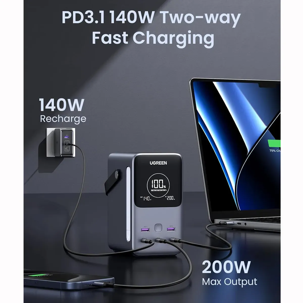 Power Bank UGREEN 48000mAh 300W Carga Super Rápida 5-Puertos - Imagen 3