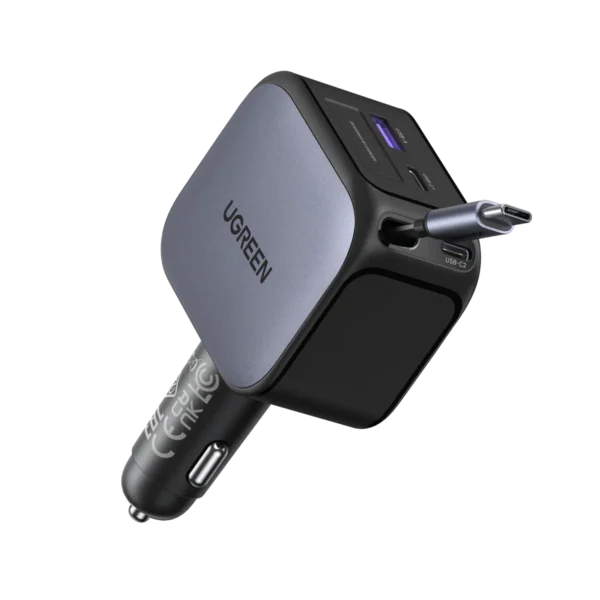 Cargador de Auto UGREEN 145W Retráctil USB-C Laptop Teléfono y Tablet