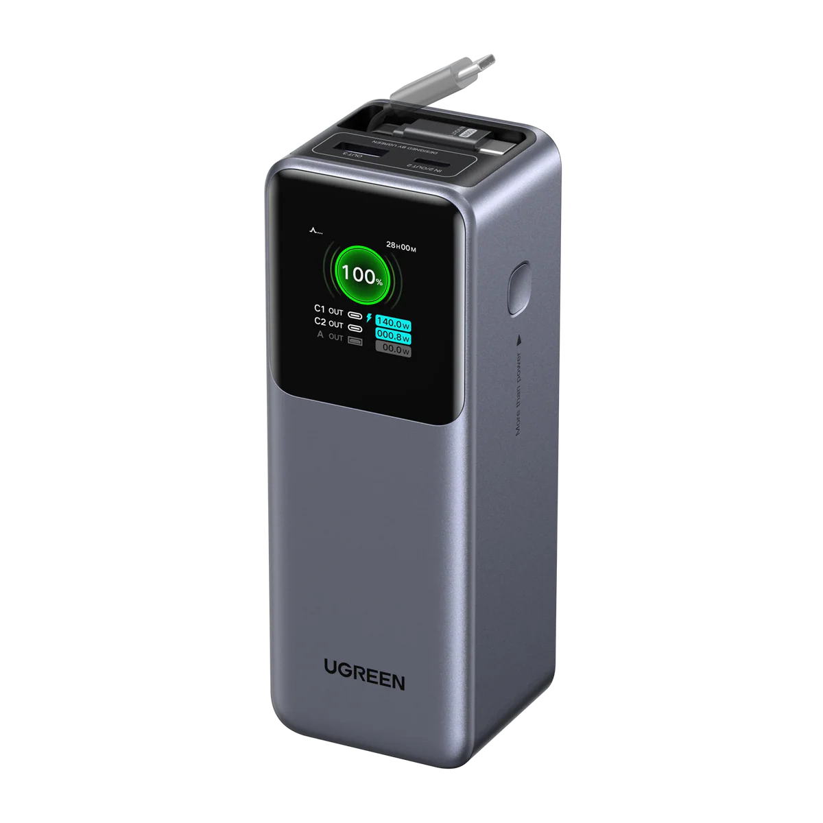 Power Bank UGREEN 20000mAh Nexode 165W – Carga Rápida Laptop USB-C Retráctil y Pantalla TFT