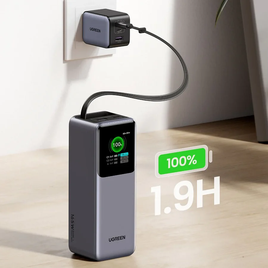 Power Bank UGREEN 20000mAh Nexode 165W – Carga Rápida Laptop USB-C Retráctil y Pantalla TFT - Imagen 2