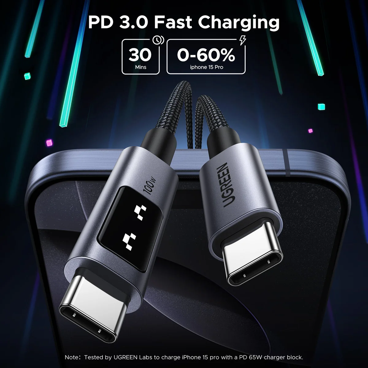 Cable UGREEN UNO USB-C A USB-C 100W para iPhone 17, MacBook, iPad, Galaxy - Imagen 2
