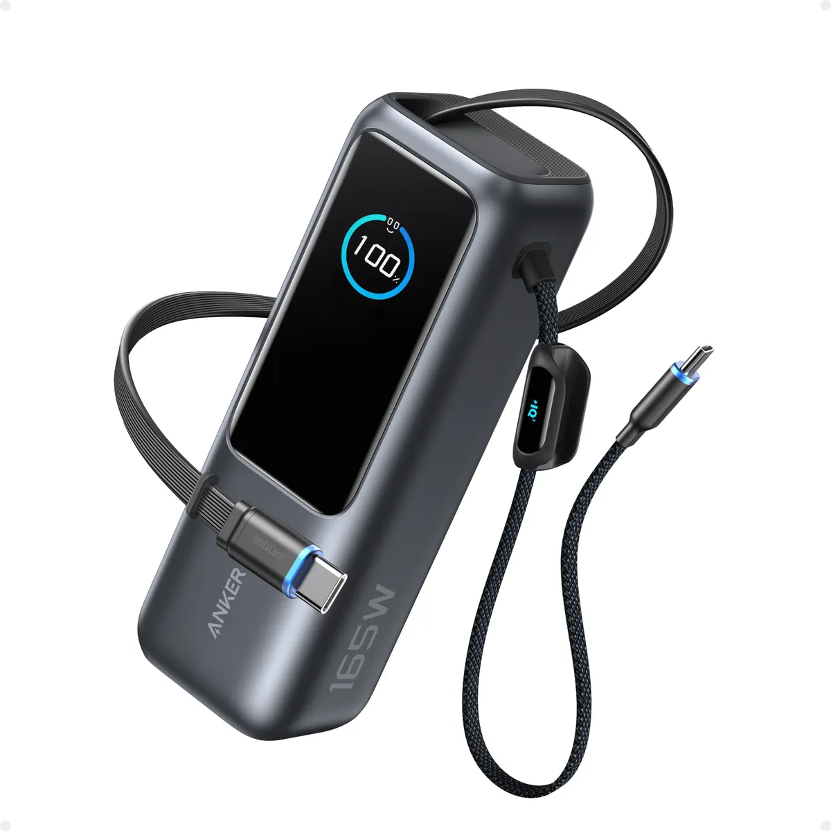 Anker Power Bank 25K, 165W, Built-In USB-C and Retractable Cable
