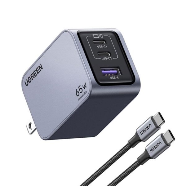 UGREEN Nexode Pro Cargador 65W GaN USB-C 3EN1 Para iPhone, Macbook, Galaxy