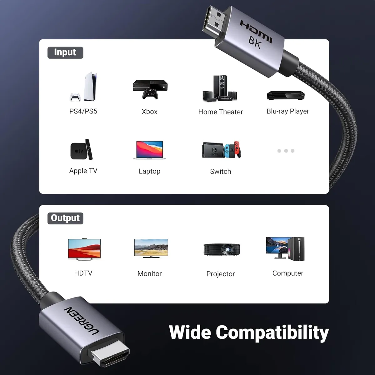 Ugreen Cable HDMI Version 2.1 de 2m Ugreen 8K 60Hz 4K y 2K 240Hz 1080P 240Hz - Imagen 2