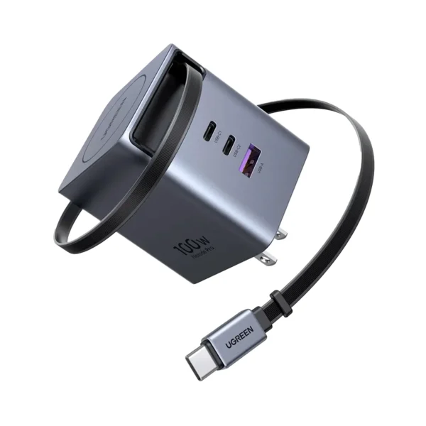Cargador UGREEN 100W, GaN Retractil USB-C QuickCharge PD 3.0 iPhone 17, Macbook, iPad, Galaxy